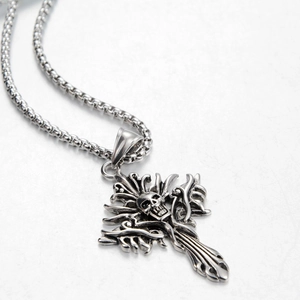 Collier Pendentif Croix Crâne en Acier Inoxydable Gothic Punk Pour Hommes Femmes Bijoux Hip Hop Argent Rétro