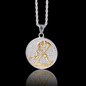 Hip hop hockey player pendant necklace with iced out rhinestones on a twist chain