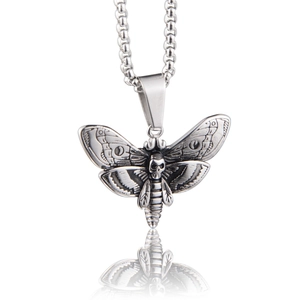 Collier Pendentif Crâne de Papillon de Nuit Gothique Acier Inoxydable Titane Punk Hip Hop Unisexe Rétro Argent Antique Bijoux