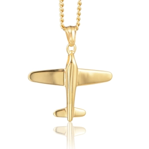 Collar con colgante de avión en oro pulido de acero inoxidable para estilo hip-hop