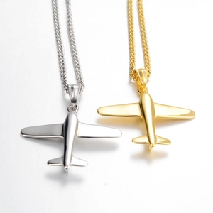 Collar con Colgante de Avión de Acero Inoxidable para Hombre Mujer Hip Hop Joyería de Cadena de Avión de Acero de Titanio