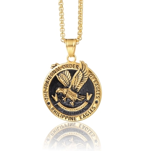 Collier Pendentif Plaque Ronde Aigle en Acier Inoxydable pour Hommes Femmes Bijoux Médaillon Hip Hop Cadeau