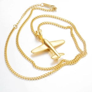Collar con colgante de avión en oro pulido y cadena ajustable para hombre y mujer
