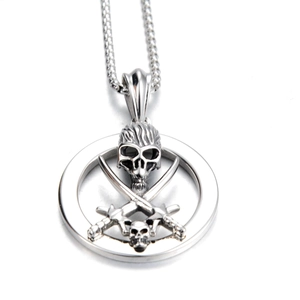 Hip-hop style titanium steel necklace with skull and crossed swords pendant