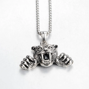 Collier hip hop avec pendentif tête de tigre en acier inoxydable argenté vintage pour hommes