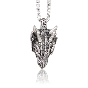 Retro Stainless Steel Dragon Head Skull Pendant Necklace Gothic Punk Antique Silver Jewelry For Men Women Daily Accessory
