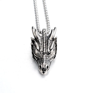 Retro stainless steel dragon head pendant necklace with box chain for men and women