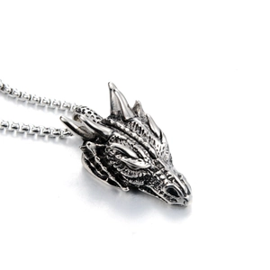 Retro dragon head pendant necklace in silver stainless steel with box chain for men and women