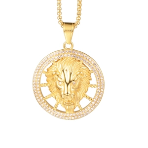 Hip-Hop-Löwenkopf-Halskette in Gold-Finish mit funkelndem Kristallbesatz für Damen und Herren