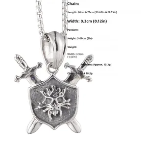Macro shot showing dimensions and weight of the pirate skull and cross swords pendant