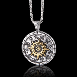 Hip hop titanium steel zodiac sun pendant necklace with silver and gold finishes