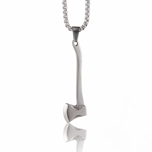 Pendentif hache en acier poli avec chaîne box, collier hip-hop minimaliste chic