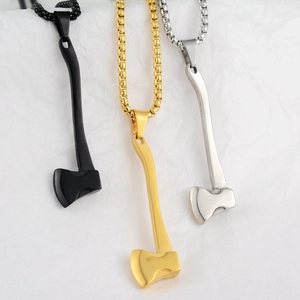 Colliers pendentifs hache hip-hop en or, argent et noir sur chaînes à perles carrées