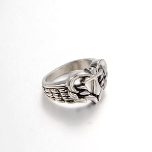 Vintage Stainless Steel Heart Cross Wings Ring For Men Women Gothic Punk Hip Hop Distressed Hollow Out Band Jewelry Gift