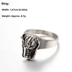Detailed view of vintage silver dragon ring showing 1.67cm width and 8.7g weight