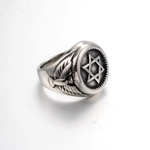 Bague Vintage en Acier Inoxydable avec Hexagramme Étoile de David pour Hommes Femmes Punk Religieux Bijoux Argent Antique