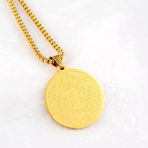 Collier Pendentif Croix en Acier Inoxydable Or Bijoux Religieux Disque Rond pour Homme Femme Style Hip Hop
