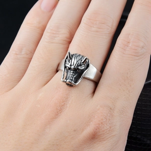 Vintage silver dragon head ring in titanium steel with detailed carving for men and women