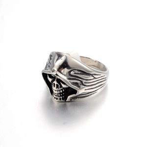 Gothic Stainless Steel Grim Reaper Skull Ring For Men Vintage Punk Biker Rock Jewelry Retro Silver Finger Ring