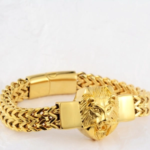 Herren Damen Edelstahl Löwenkopf Armband Vintage Hip Hop Punk Biker Weizenkette Gold Silber Armband Schmuck Geschenk
