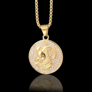 Collier avec pendentif Bélier en or serti de cristaux brillants pour hommes et femmes