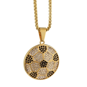Collar de fútbol dorado hip hop con cristales blancos y negros para hombres y mujeres