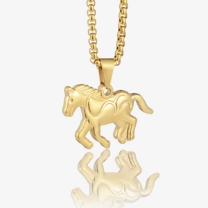 Hiphop Vergulde Titanium Staal Paard Hanger Halsketting Unisex Mode Dier Hengst Halsketting Voor Dagelijks Sieraden Cadeau