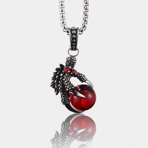 Hip Hop Titanium Steel Dragon Claw Pendant Necklace Gothic Punk Vintage Rhinestone Jewelry For Men Women Daily Party Gift