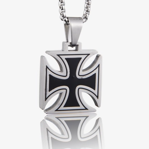 Collana con Pendente a Croce di Ferro Vintage in Acciaio Inossidabile per Uomo Gothic Punk Smalto Nero Gioielli Hip Hop