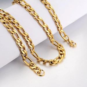 Unisex Gold Figaro Kette Punk Halskette aus Titanstahl mit Karabinerverschluss