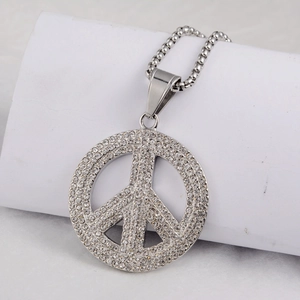 Collana con ciondolo simbolo della pace hip hop con strass scintillanti in acciaio inossidabile