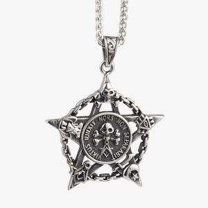 Collier pentagramme crâne en acier inoxydable avec symboles maçonniques au style vintage