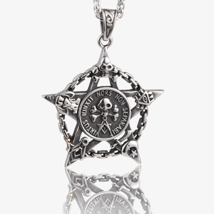 Collier Pendentif Pentagramme Crâne Vintage en Acier Inoxydable pour Hommes Femmes Bijoux Gothic Hip Hop Pendentif Symboles Maçonniques