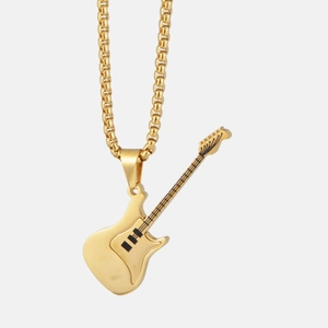 Punk style gold electric guitar pendant necklace with box chain for music lovers