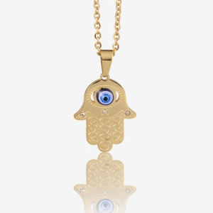 Hamsa Hand Evil Eye Pendant Necklace Stainless Steel Hip Hop Jewelry For Men Women Gold Silver Plated Rhinestone Protection