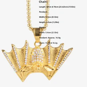 Tableau détaillé des tailles pour le pendentif chauve-souris dorée et collier en acier