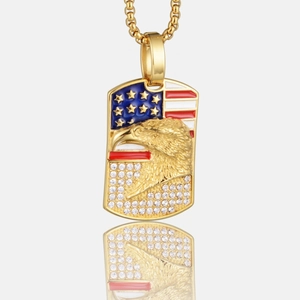 Titanstahl Amerikanische Flagge Adler Dog Tag Anhänger Halskette Hip Hop Strass Eingelegt Gold Silber Anhänger Schmuck Für Herren Damen
