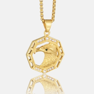 Collier avec Pendentif Octogone Tête d'Aigle en Acier Titane Hip Hop pour Hommes Femmes Or Argent Strass Bijoux Aigle