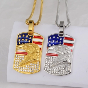 Hip-Hop-Halskette mit Adler-Militär-Anhänger in Gold und Silber mit funkelnden Strasssteinen