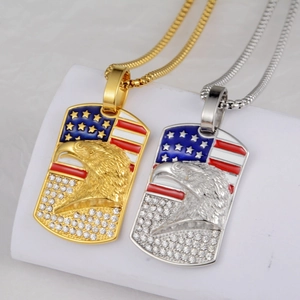 Hip-Hop-Adler-Erkennungsmarke mit US-Flagge und Kristallen in Gold und Silber