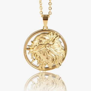Collier Pendentif Médaillon Jésus-Christ en Acier Inoxydable Religieux Hip Hop Couronne d'Épines Rond Plaqué Or Bijoux