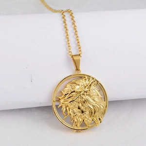 Collier hip-hop avec pendentif médaillon Jésus-Christ en acier inoxydable plaqué or