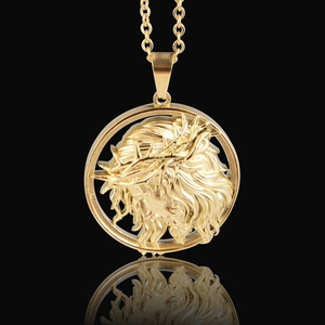 Collier avec pendentif portrait de Jésus en acier titane doré avec couronne d'épines