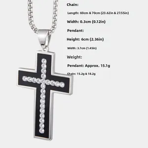 Détails du pendentif croix en strass avec dimensions et mesures de la chaîne