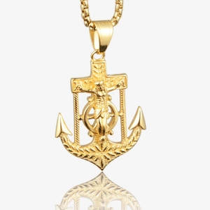 Titanium Steel Anchor Cross Jesus Pendant Necklace Gold Plated Hip Hop Nautical Religious Jewelry For Men Women