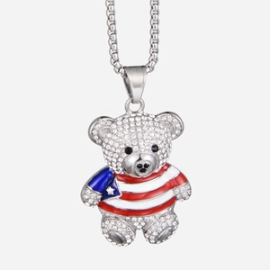 Hip-Hop Teddybär Anhänger Halskette mit funkelnden Strasssteinen und Emaille-Finish
