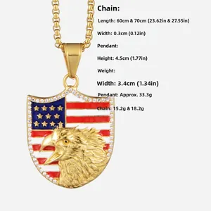 Detailed size parameters of the gold eagle and American flag shield pendant necklace