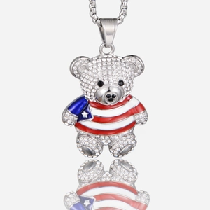 Hip Hop Titanstahl Strass Teddybär Anhänger Halskette Iced Out Flagge Pullover Tier Anhänger Street Style Schmuck Geschenk