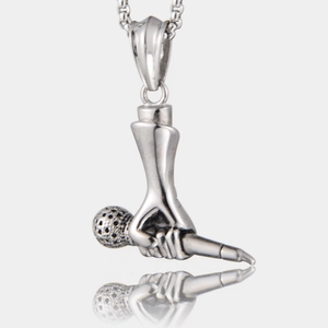 Collier Pendentif Micro en Acier au Titane Hip Hop pour Hommes Femmes Bijoux de Musique avec Strass Brillant