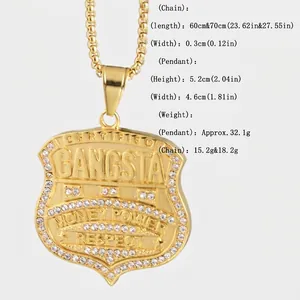 Hiphop Titanstahl Schildanhänger Halskette mit funkelnden Diamanten für Damen und Herren